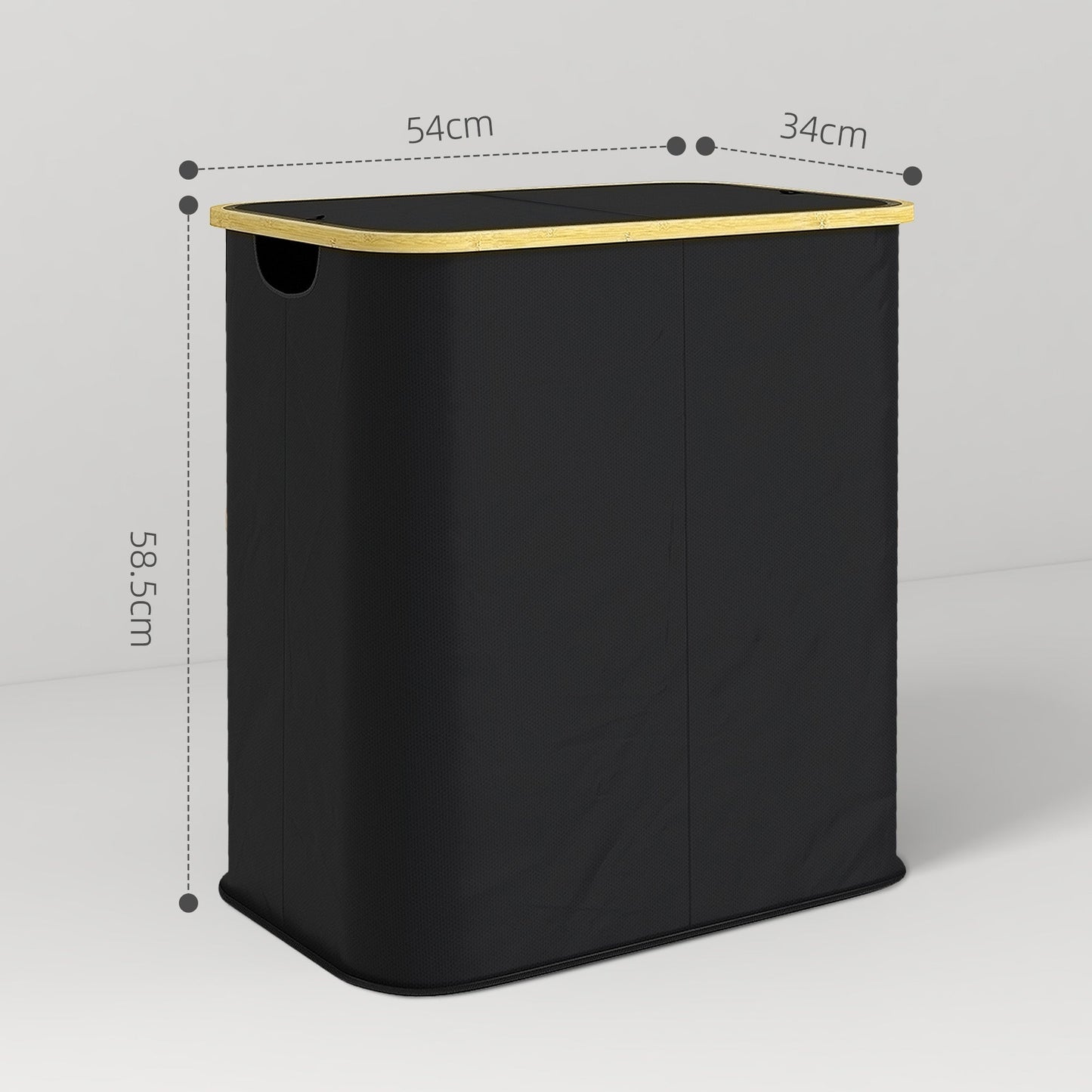 سلة غسيل مزدوجة بغطاء من هومكوم، سلة غسيل قابلة للطي سعة 80 لتر مع مقابض مجوفة، سلة غسيل للحمام وغرفة النوم وغرفة الغسيل، أسود