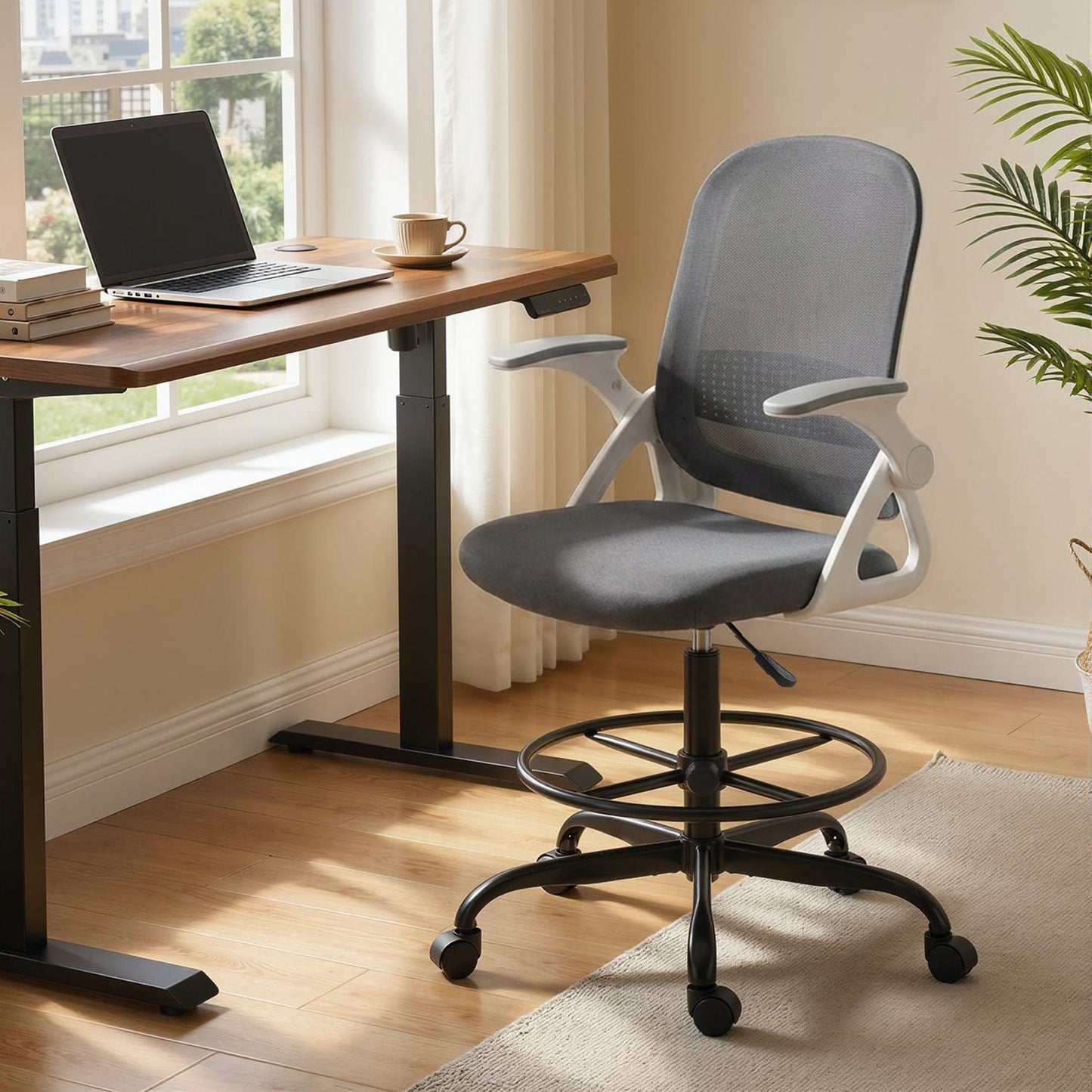 HOMCOM Painting Chair, Mesh Computer Desk Chair with Flip-up Armrests, Grey