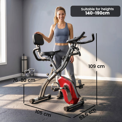 SPORTNOW 3-In-1 Folding Exercise Bike with Resistance Bands, Bluetooth App, 8-Level Magnetic Resistance, LCD Display, Red