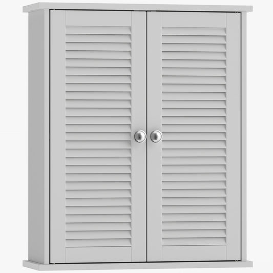 HOMCOM Bathroom Cabinet, Bathroom Wall Cabinet with Louvered Doors and Adjustable Shelf Storage for Kitchen, White