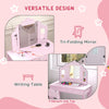 AIYAPLAY Kids Dressing Table Sets with Stool and Tri-Fold Mirror, Drawer for Playroom, Bedroom - Pink