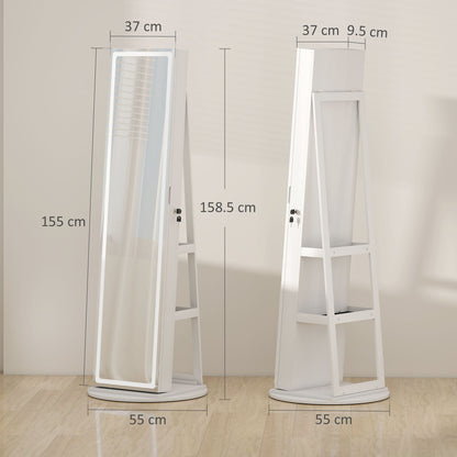 HOMCOM Storage Jewellery Cabinet, with Mirror and Lights - White