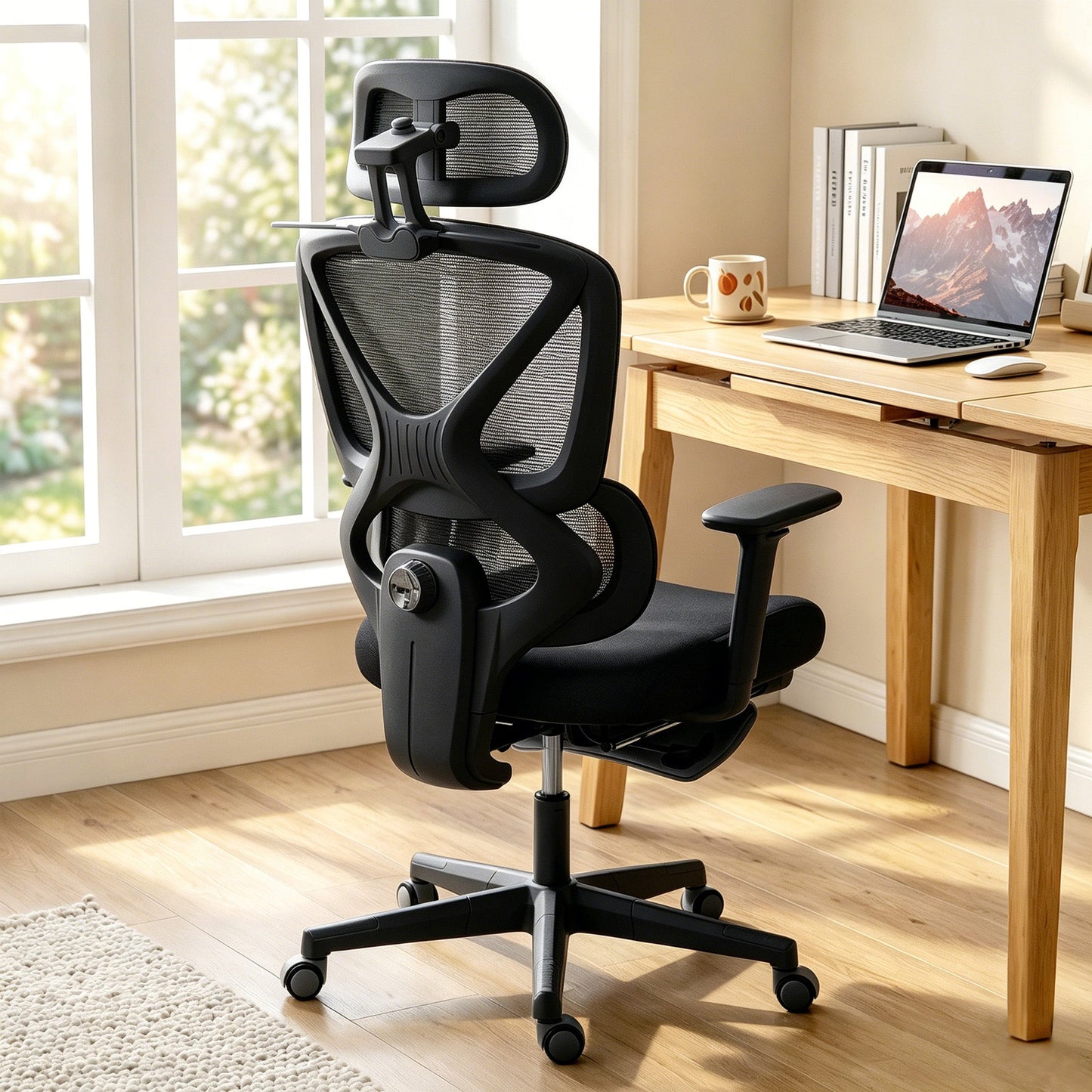 HOMCOM Mesh Desk Chair with 3D Armrests, Ergonomic Office Chair with Rotatable Headrest, Black