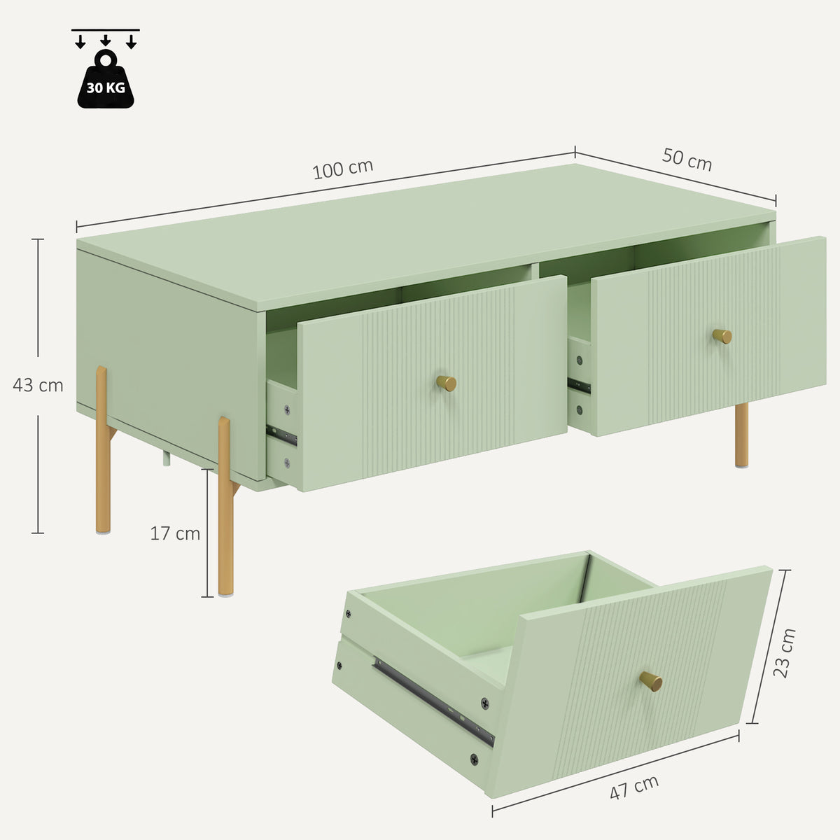 HOMCOM Modern Coffee Table in Light Green