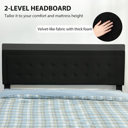 HOMCOM King Ottoman Bed Frame, Upholstered Bed Frame with Storage Drawer and Adjustable Headboard, 5ft, Black