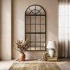 HOMCOM Large Arched Wall Mirror with Metal Grid, 3-Piece Split Window Mirrors, 120 x 54 cm, Black