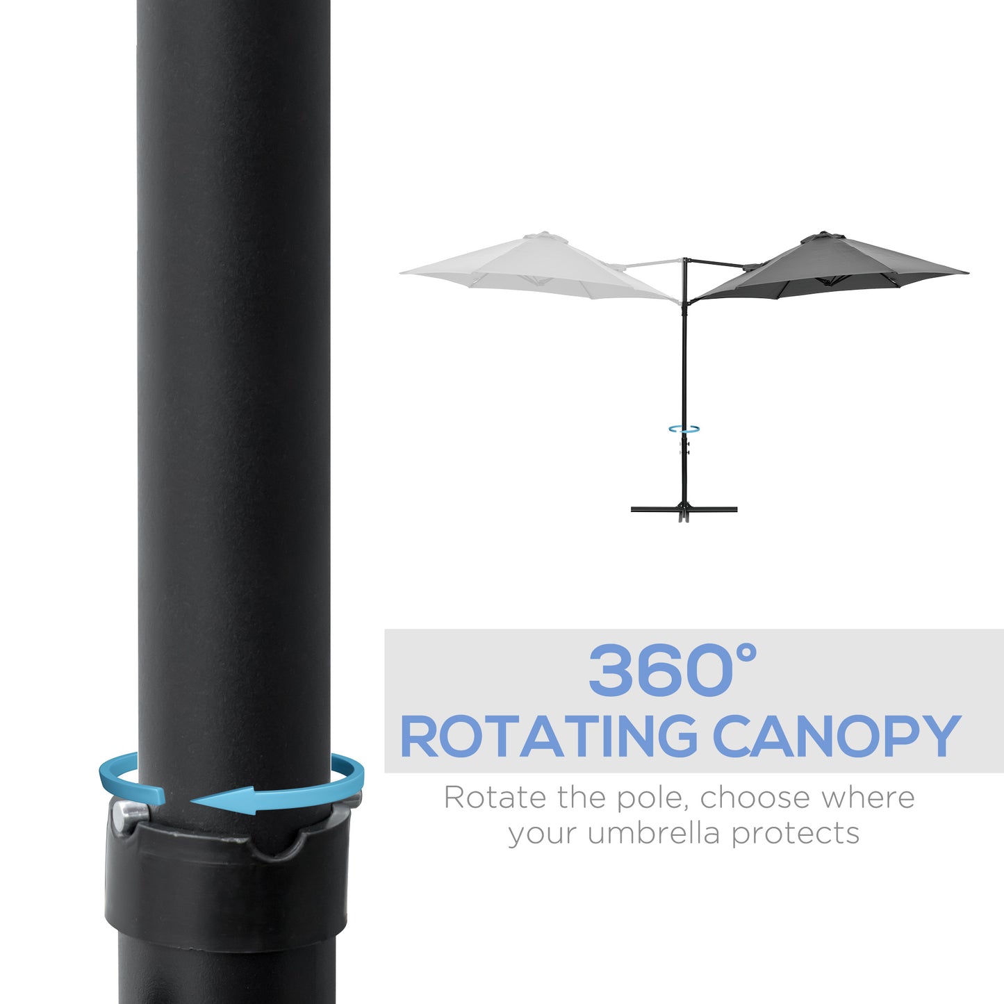 Outsunny 2.5M Garden Cantilever Parasol, Offset Roma Patio Umbrella Hanging Sun Shade Canopy Shelter with 360√Ç¬∞ Rotation and Cross Base, Dark Grey