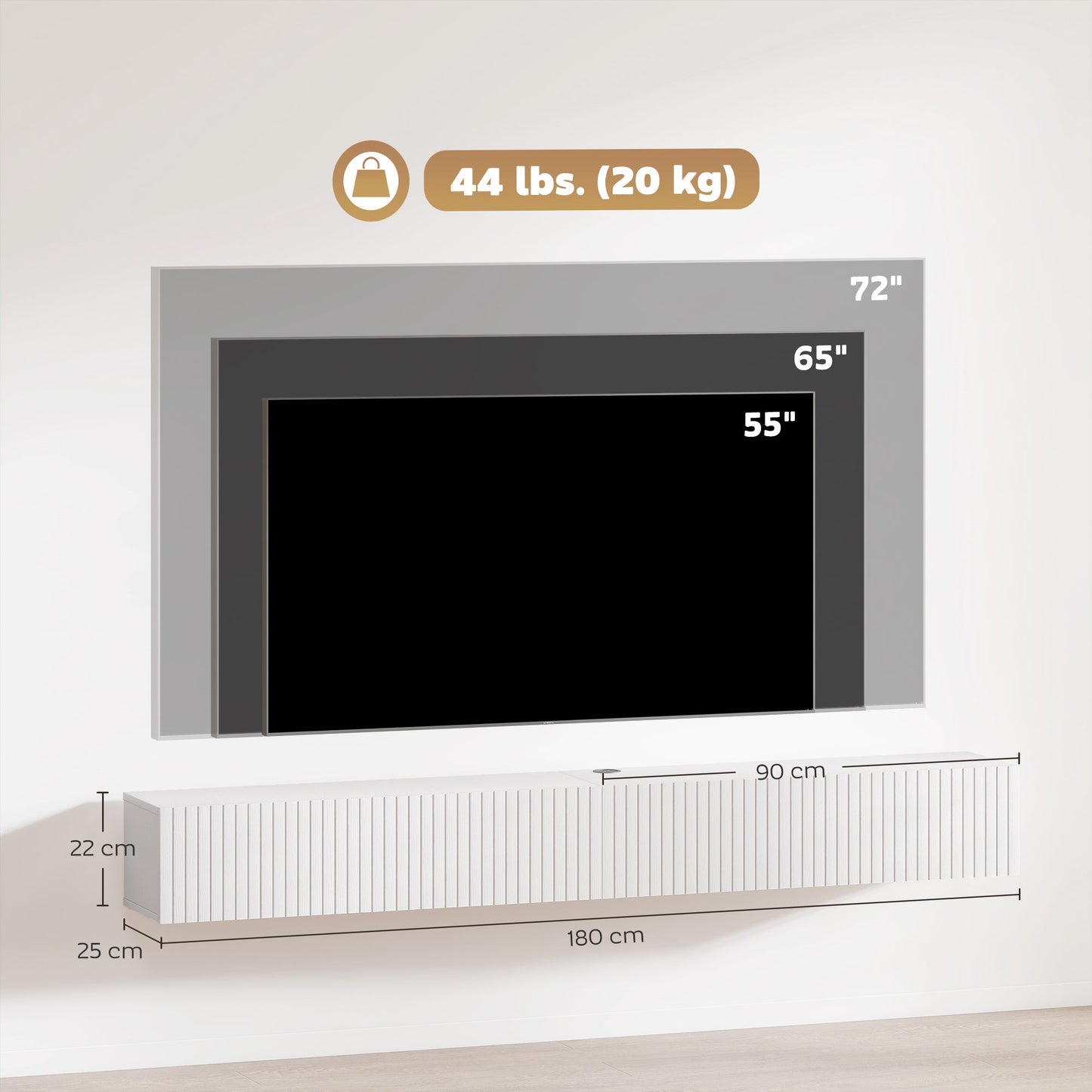 HOMCOM 80cm Floating TV Stand, Wall Mount TV Unit with Cable Management Hole, Fits up to 72" TV, White