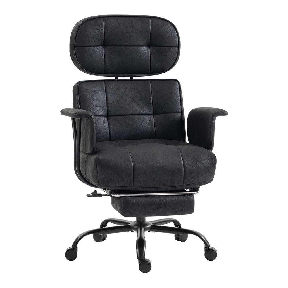 HOMCOM Office Chair, Big and Tall Desk Chair with Footrest, Wide Seat, Leathaire, Reclining Back, Swivel Wheels, Black