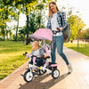 HOMCOM 6 in 1 Kids Trike Push Bike w/ Push Handle, Canopy, 5-point Seat Belt, Storage, Footrest, Brake, for 1-5 Years, Pink