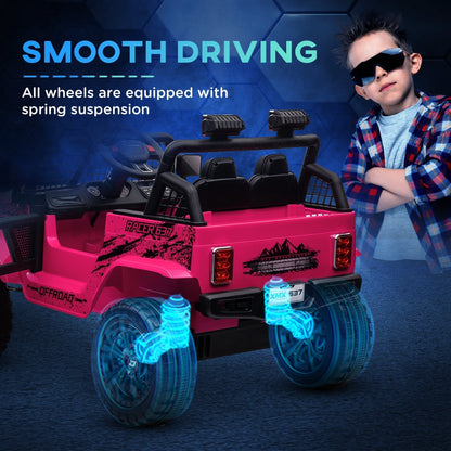 سيارة أيا بلاي كهربائية للأطفال 12 فولت تعمل بالبطارية، شاحنة كهربائية بتعليق زنبركي، ريموت تحكم، موسيقى، زمور، أضواء، لون وردي