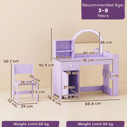 AIYAPLAY Kids Vanity Table and Chair Set in Purple
