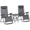Outsunny 3pcs Folding Zero Gravity Chairs Sun Lounger Table Set w/ Cup Holders Reclining Garden Yard Pool, Light Grey
