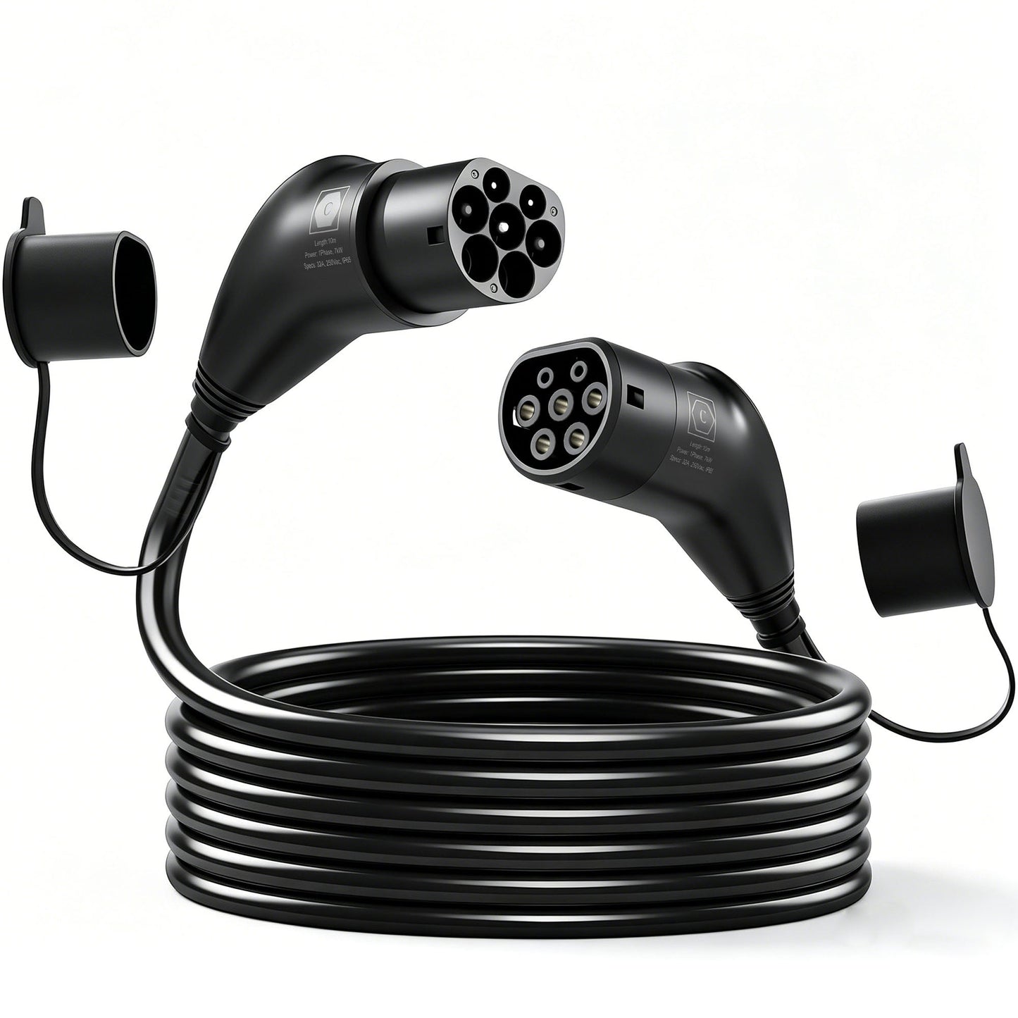 HOMCOM Type 2 EV Charging Cable, 7kW, 32A, Mode 3, 1-Phase, 10m Type 2 to Type 2 EV Extension Cable for EVs, PHEVs