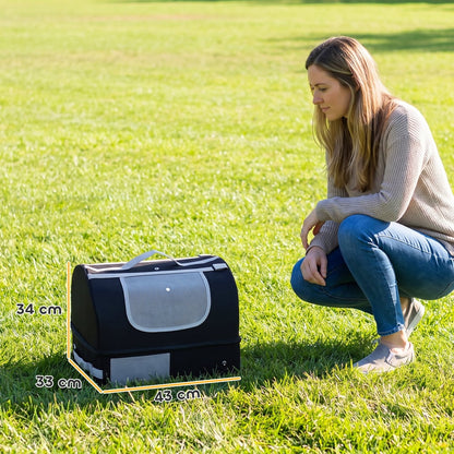 PawHut Portable Cat Litter Box with Zipper & Lid for Travel, Foldable Cat Travel Litter Tray, Black