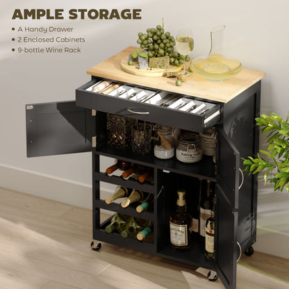 HOMCOM Modern Kitchen Trolley in Black