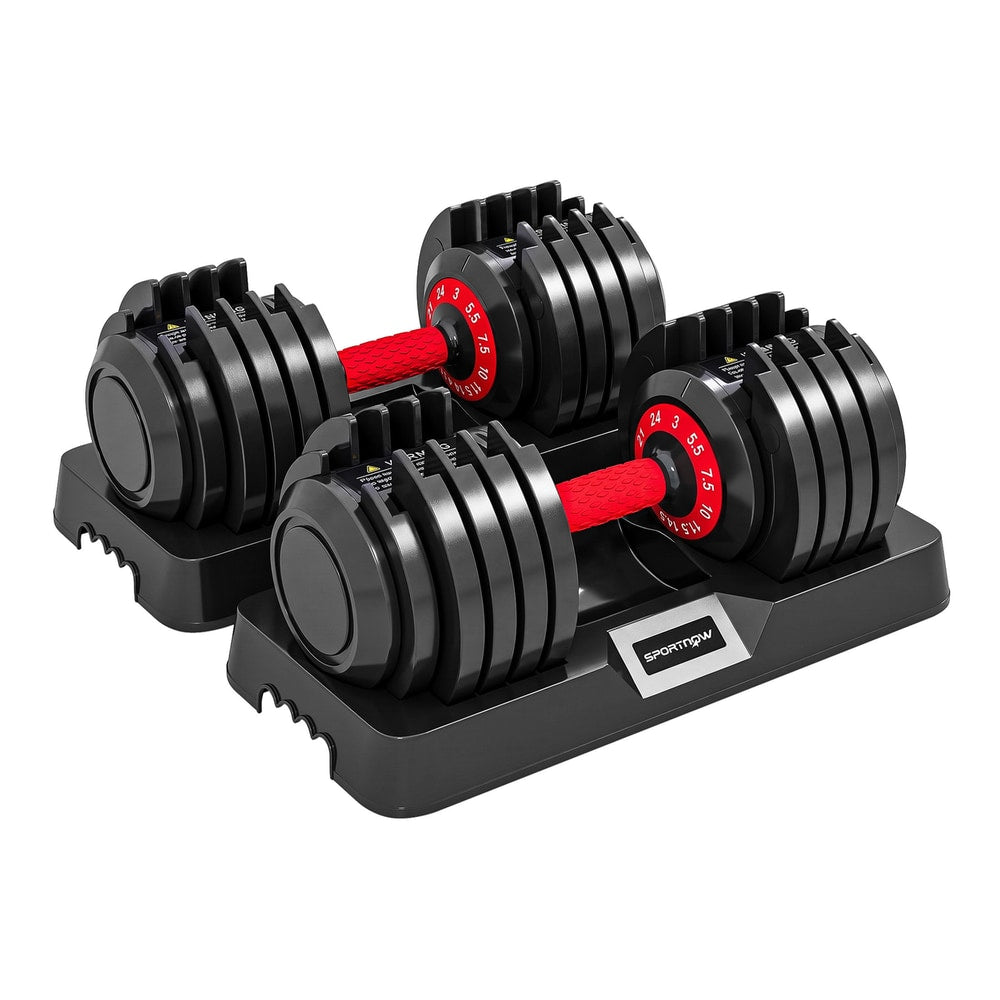 SPORTNOW 24kg Adjustable Dumbbell Set of 2, 10-in-1 Dumbbell Weights with Quick-Dial System, Safety Lock, Non-Slip Grip, Storage Tray, Space-Saving Free Weights for Home Gym Strength Training