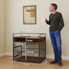PawHut Dog Crate Furniture, Dog Cage with Rotatable Feeding Station and Storage Shelves, End Side Table Indoor Pet Kenne