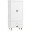 HOMCOM 2-Door Wardrobe, Modern Wardrobe with 2 Drawers and Hanging Rail for Bedroom, White