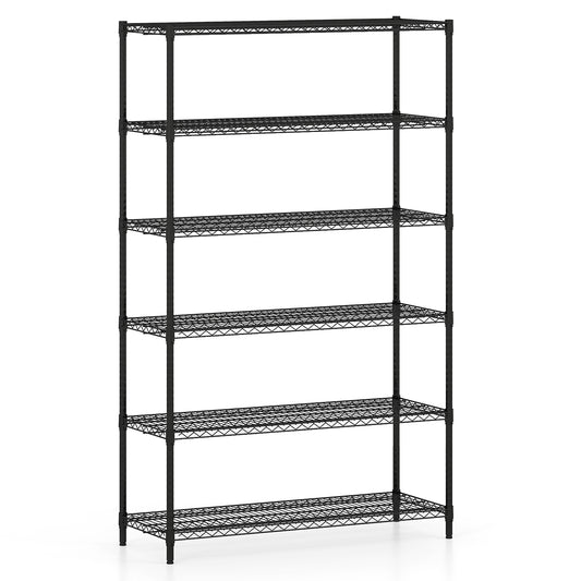 4/5/6-Tier Wire Shelving Unit, a black metal unit with six shelves