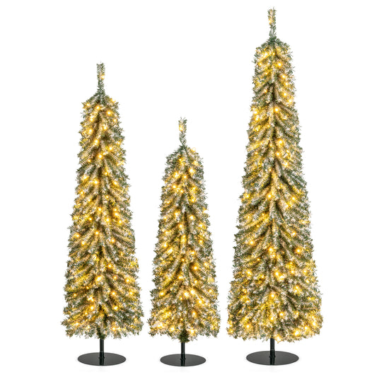 4/5/6FT Artificial Christmas Tree Set of 3 with realistic accumulated snow, three trees standing