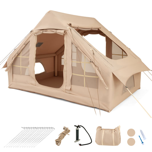 4-6 People Inflatable Tent shown with all included accessories like pump and ground stakes