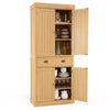 4-Door Tall Kitchen Cupboard Adjustable Shelves and Drawer-Natural