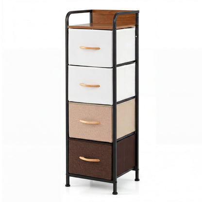 4-Drawer Dresser with Removable Fabric Bins and Top Shelf Narrow for Bedroom-Multicolor