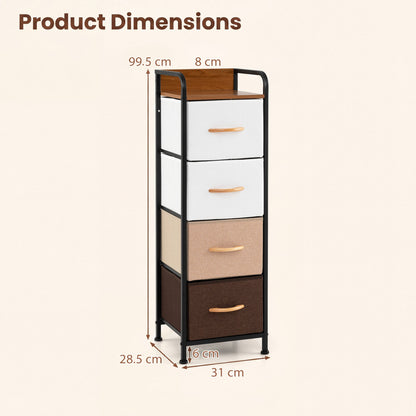 4-Drawer Dresser with Removable Fabric Bins and Top Shelf Narrow for Bedroom-Multicolor