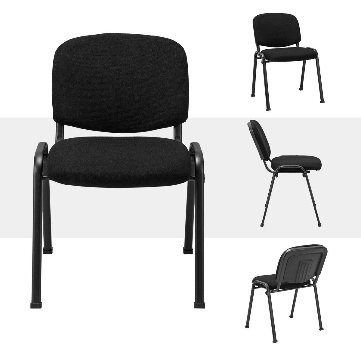 4-Pack Conference Chair Set with Metal Frame and Padded Cushion-Black