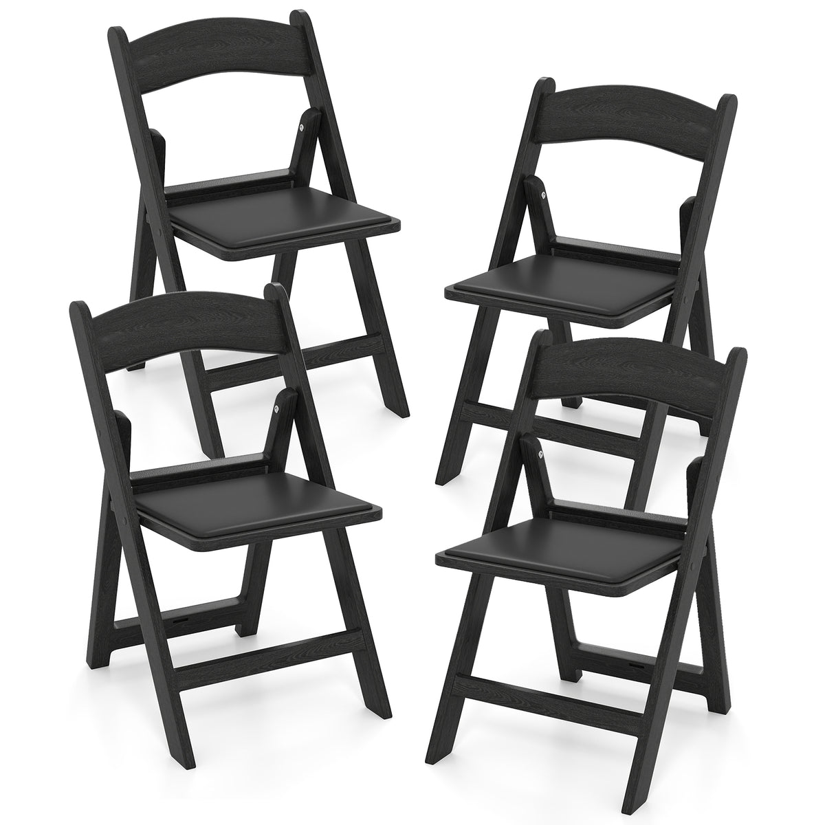4 Pack Resin Folding Chairs with Padded Seat Cushion-Black