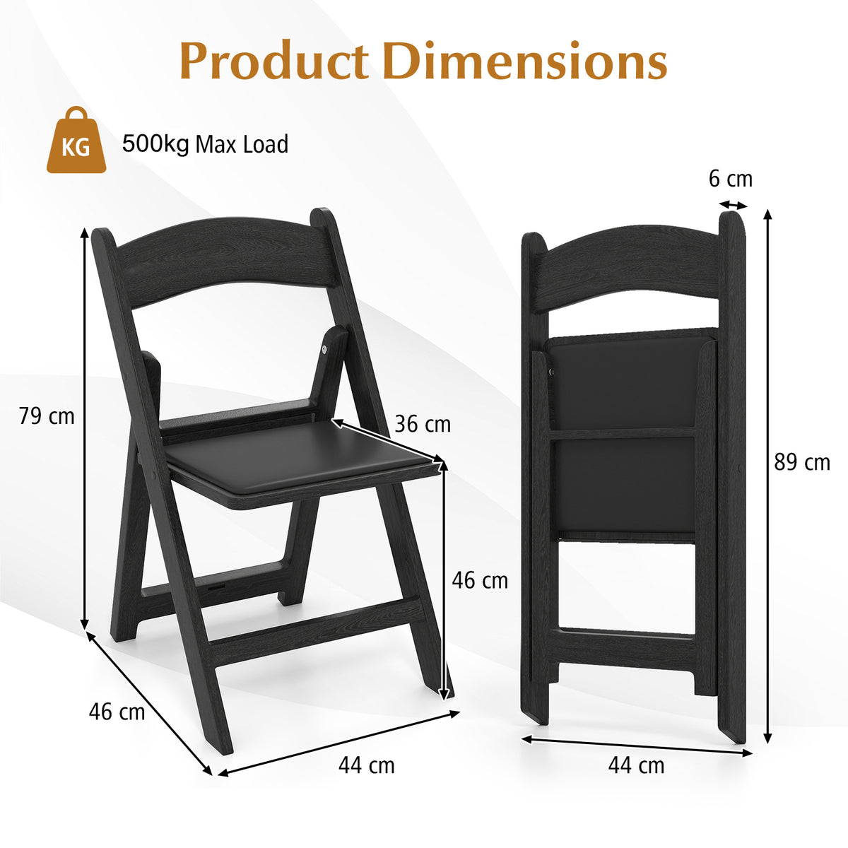 4 Pack Resin Folding Chairs with Padded Seat Cushion-Black