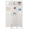 4-Panel Faux Linen Room Divider with Storage Bags Folding Privacy Screen-White
