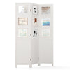 4-Panel Faux Linen Room Divider with Storage Bags Folding Privacy Screen-White