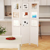4-Panel Faux Linen Room Divider with Storage Bags Folding Privacy Screen-White