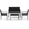 4-Piece Outdoor Rattan Chairs and Loveseat with Tempered Glass Coffee Table for Backyard-Grey