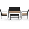 4-Piece Outdoor Rattan Chairs and Loveseat with Tempered Glass Coffee Table for Backyard-Yellow