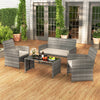 4 Piece Patio Conversation Set Rattan Chair Loveseat and Table Set with Seat Cushions-White