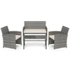 4 Piece Patio Conversation Set Rattan Chair Loveseat and Table Set with Seat Cushions-White