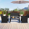 4 Piece Patio Rattan Conversation Set Wicker Loveseat Armchairs-Grey