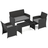 4 Piece Patio Rattan Conversation Set Wicker Loveseat Armchairs-Grey