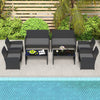 4 Piece Patio Rattan Conversation Set Wicker Loveseat Armchairs-Grey