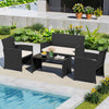 4 Piece Patio Rattan Conversation Set Wicker Loveseat Armchairs-White