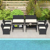 4 Piece Patio Rattan Conversation Set Wicker Loveseat Armchairs-White
