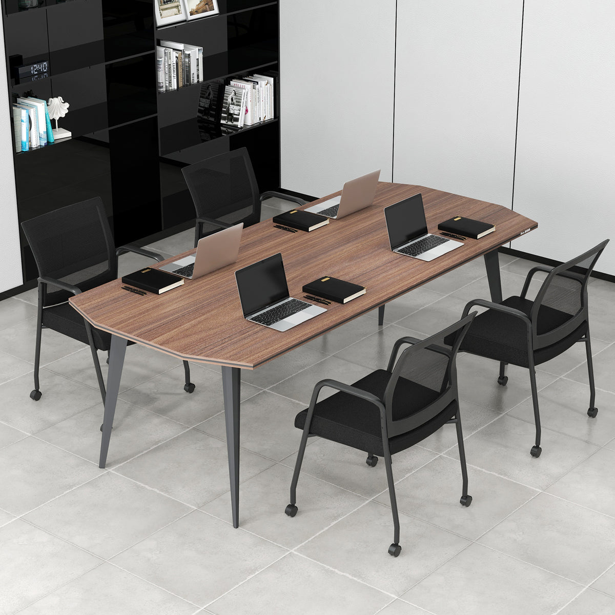 4 Pieces Office Guest Chairs on Wheels-Black