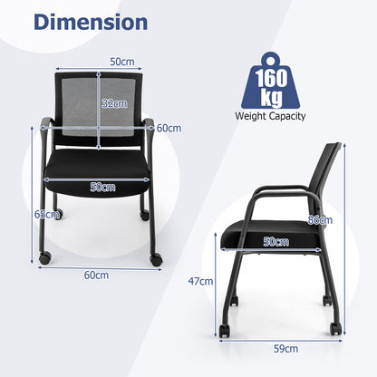 4 Pieces Office Guest Chairs on Wheels-Black