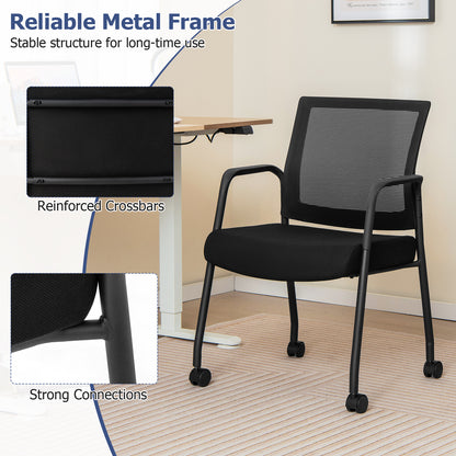4 Pieces Office Guest Chairs on Wheels-Black