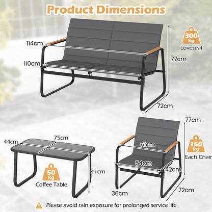 4 Pieces Outdoor Furniture Set with Cushions and Tempered Glass Table-Grey