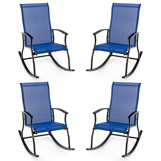 4 Pieces Outdoor Rocking Chairs with Breathable Backrest-Navy