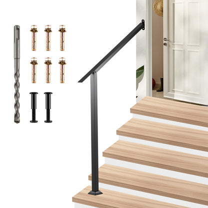 4 Step Wall Mount Stair Handrail Heavy-Duty Adjustable Galvanized Steel Railing with Installation Kit for Concrete